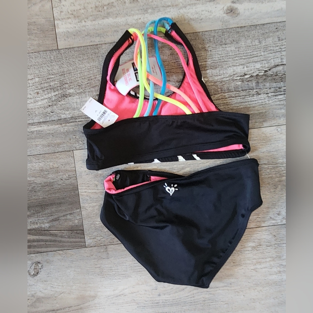 Justice Girls UPF50+ Black/Rainbow (Color Changing Tiger Print) Bikini - Picture 6 of 7